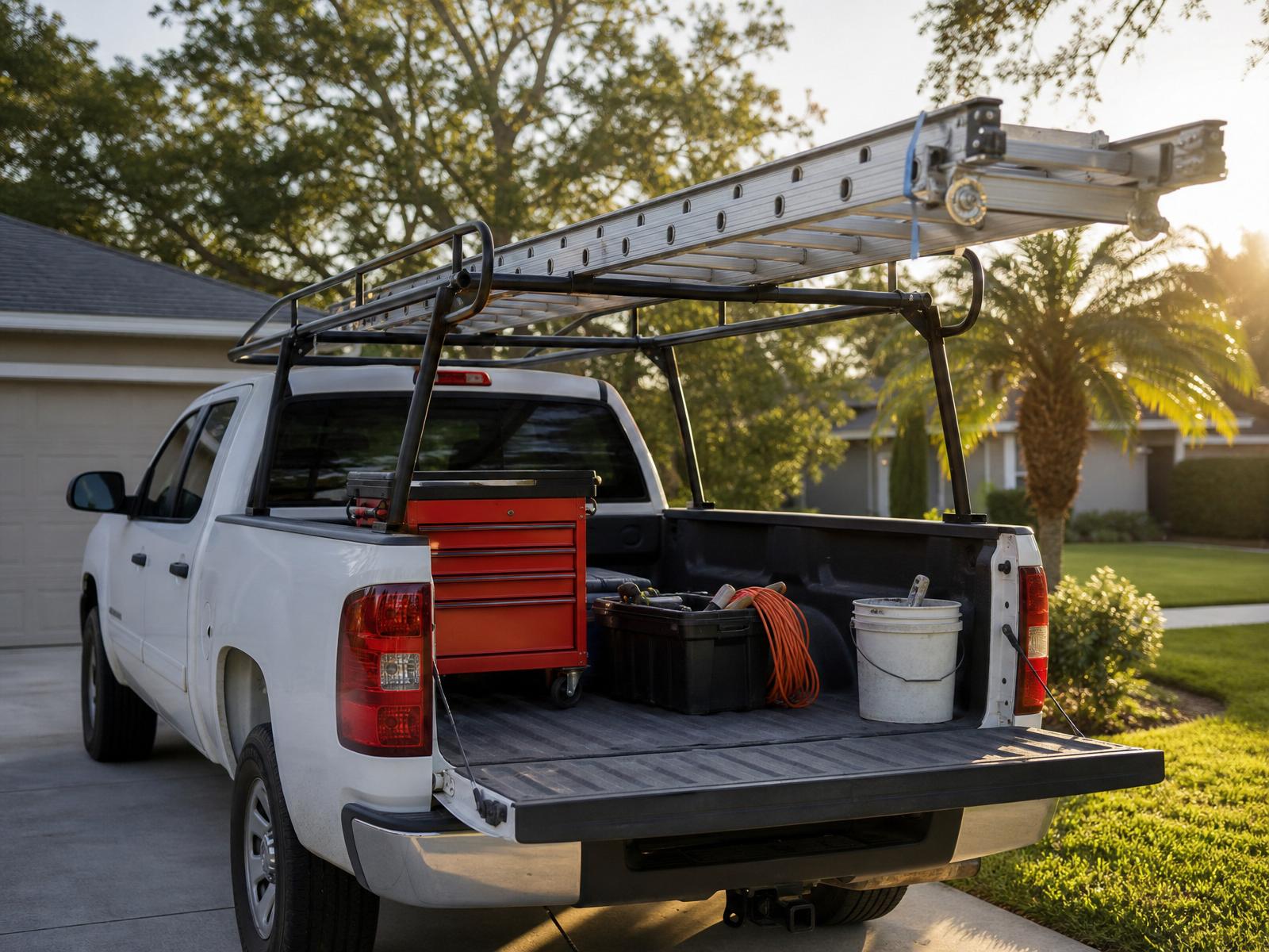 R & D PropertyWorks crew loading tools into a work truck in the morning