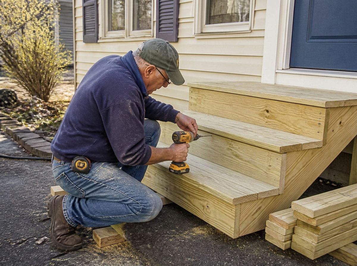 Freshly stained wood deck on a Michigan home