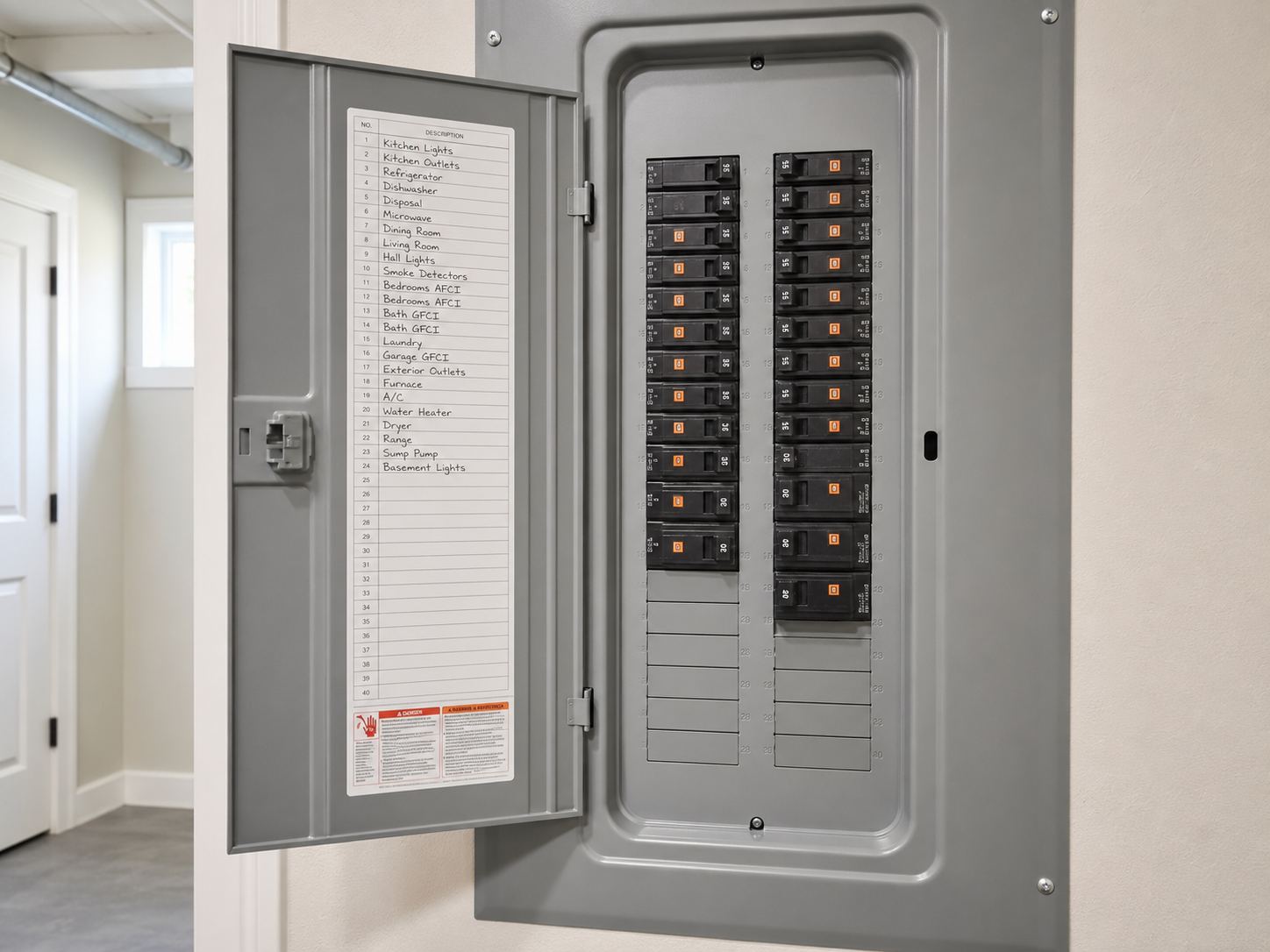 Electrical load center panel with breakers and open expansion slots