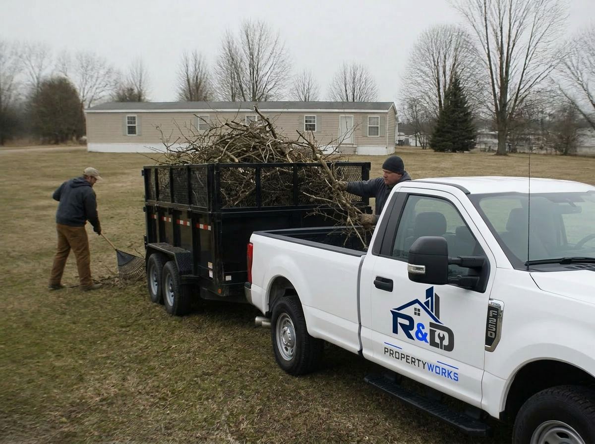 Crew loading brush and debris into a trailer