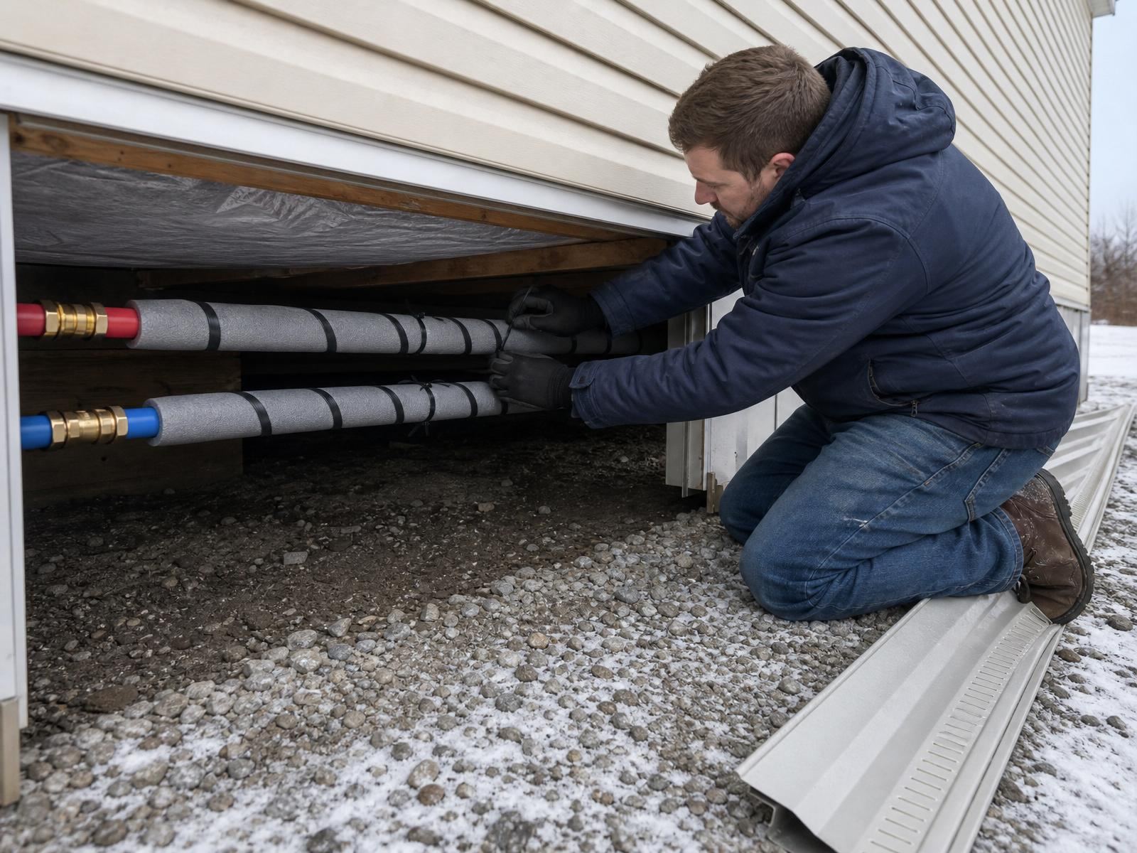 Manufactured home prepped for a Michigan winter with sealed skirting